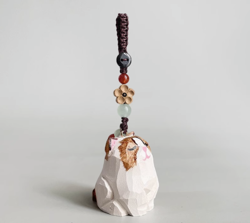 Handmade wood carving cat peach wood plum blossom woven keychain