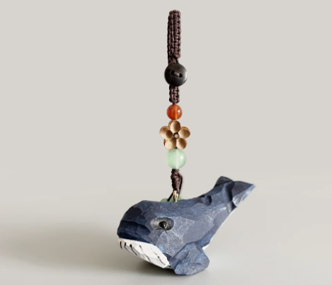 Handmade wood carving cat peach wood plum blossom woven keychain