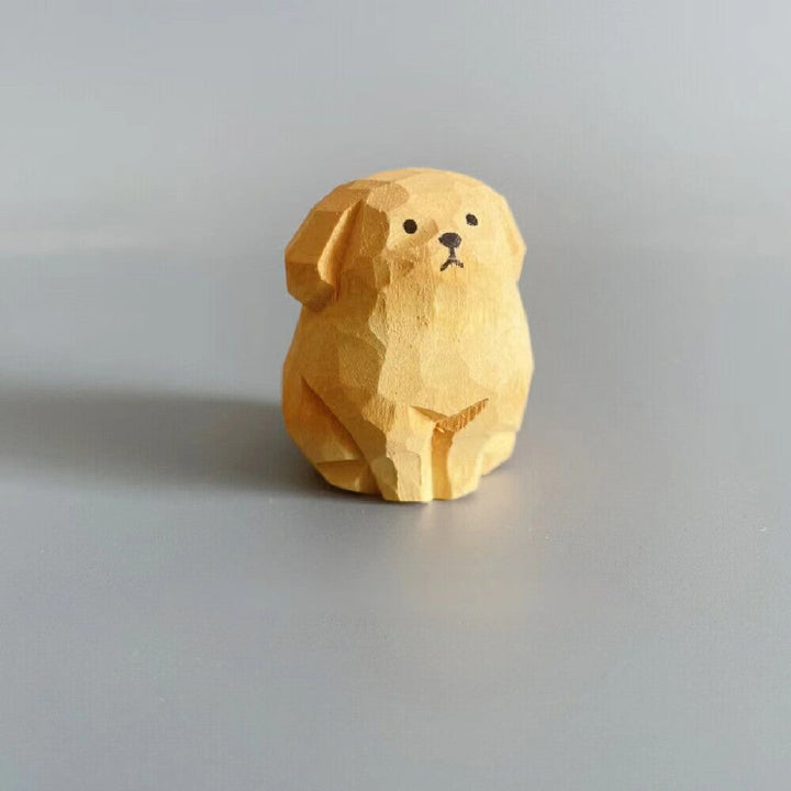 Hand-carved wood carving cute healing puppy golden retriever ornaments