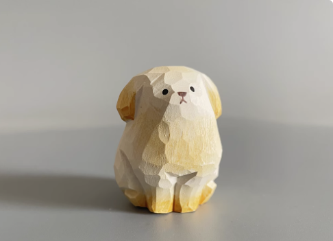 Hand-carved wood carving cute healing puppy golden retriever ornaments