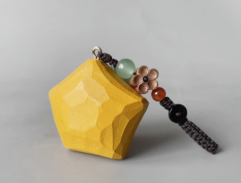 Handmade wood carving cat peach wood plum blossom woven keychain