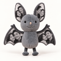 Personalised grey bat plush with four black and white couple photos on the ears and wings