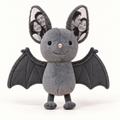Personalised grey bat plush with two black and white couple photos on the ears