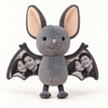Personalised grey bat plush with two black and white couple photos on the wings