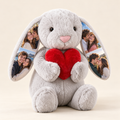 grey red heart personalized photo bunny with four color couple photos