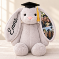 Grey graduation bunny with embroidered name and 2 colour photos