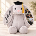 Grey graduation bunny with embroidered name and 3 colour photos