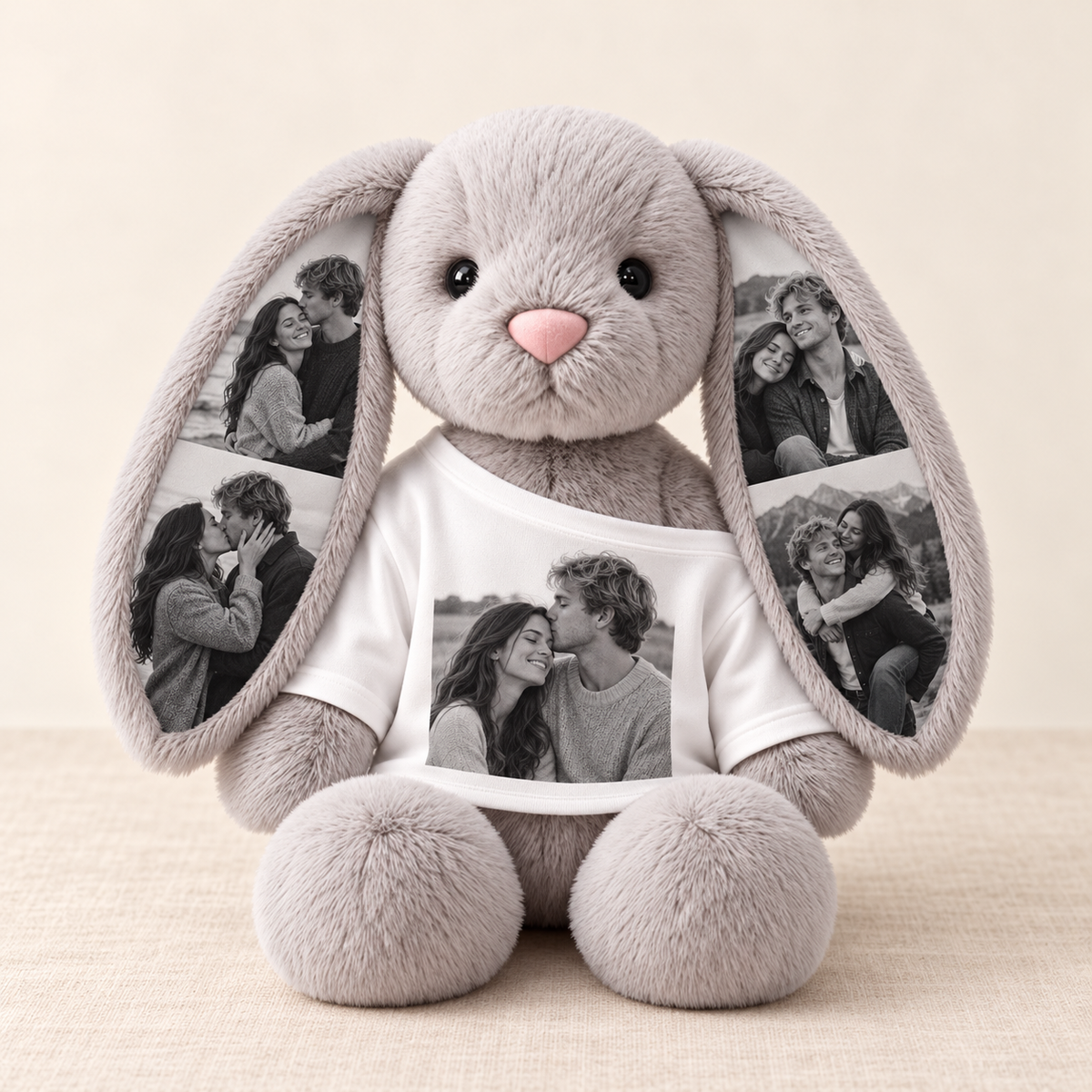 Personalized Photo Bunny Plush – Custom Ears & Photo T-Shirt with example custom photographs