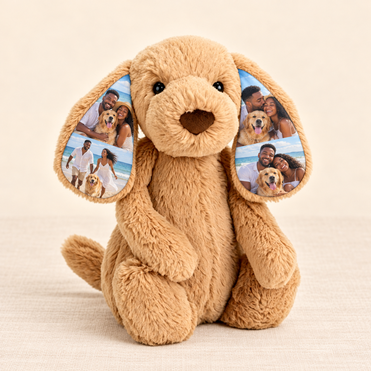 Personalized Photo Dog Plush – Custom Memory Ear Puppy Gift with example custom photographs