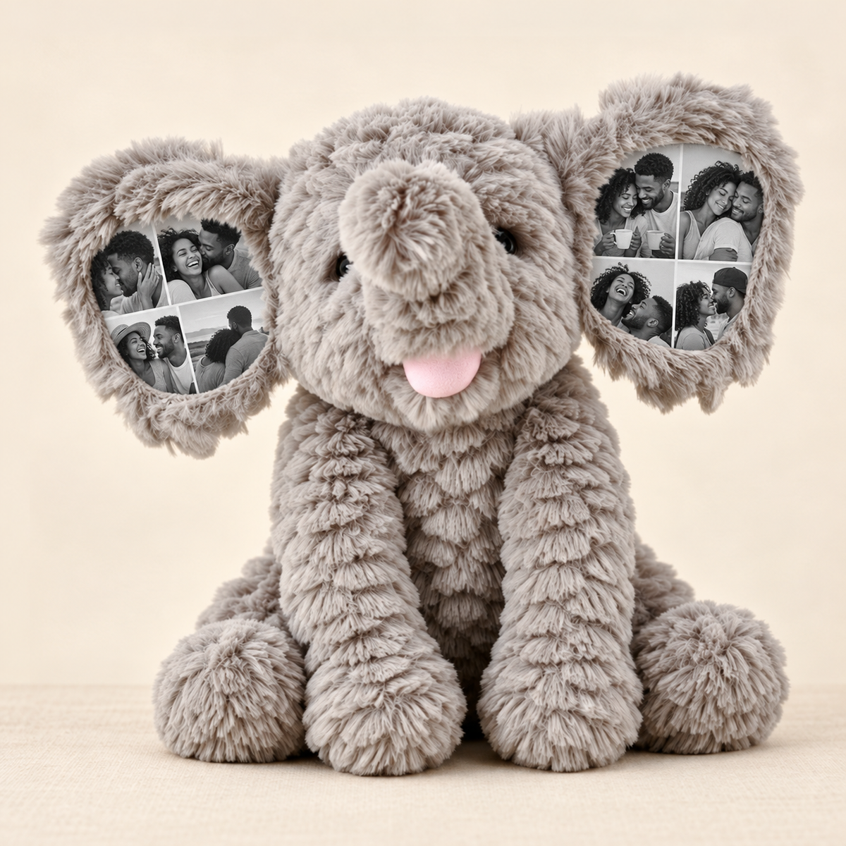 Personalized Photo Elephant Plush – Custom Ears & Name Sweater with example custom photographs