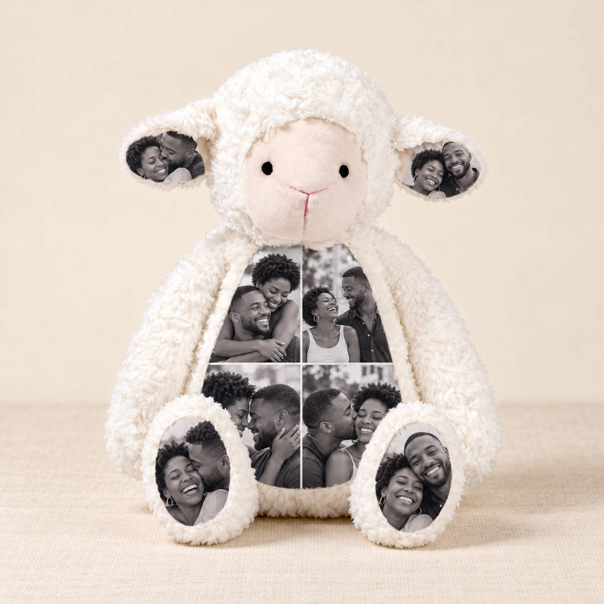 Personalized Photo Lamb Plush – Custom Collage & Text Gift with example custom photographs