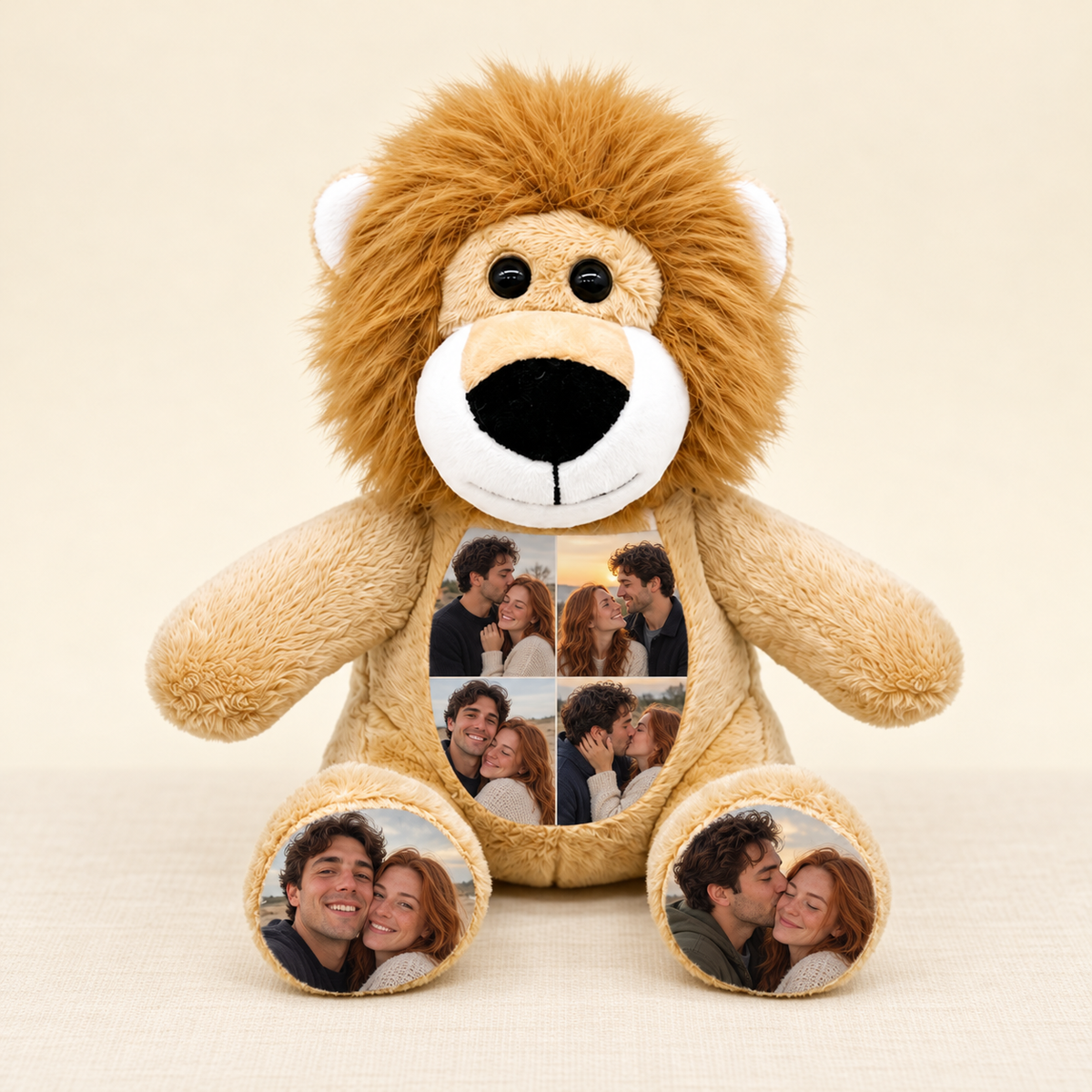 Personalized Photo Lion Plush – Custom Collage & Text Gift with example custom photographs