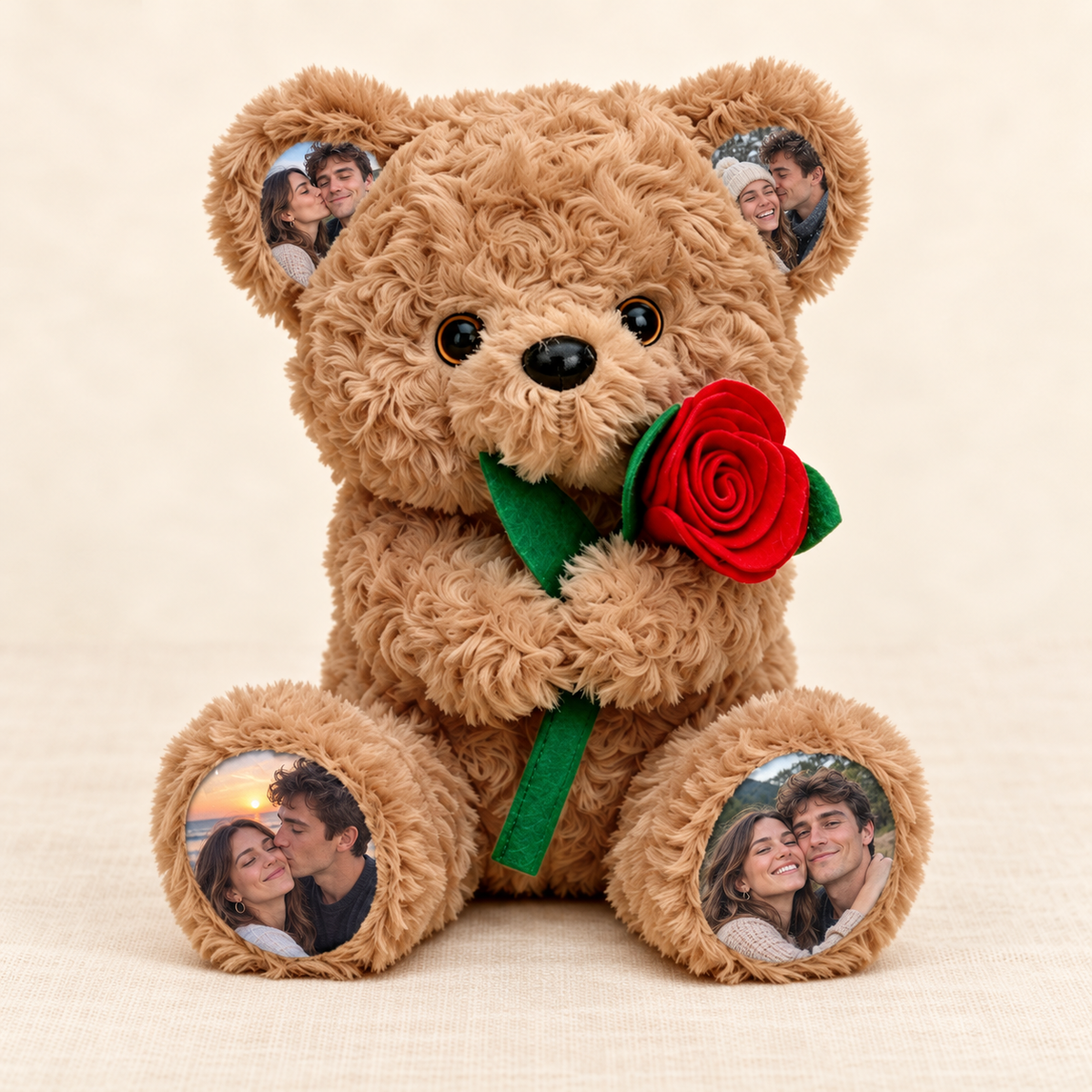Personalized Photo Teddy Bear with Rose – Custom Keepsake Gift with example custom photographs